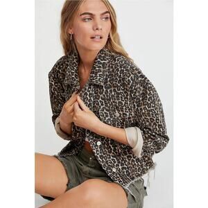 Free People Leopard Print Cropped Denim Jacket